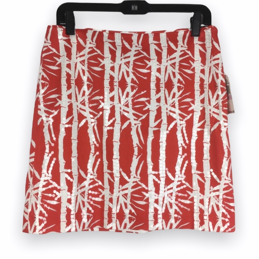 NWT Michael Kors Womens Size 6 Red White Bamboo Sequin Pencil Skirt